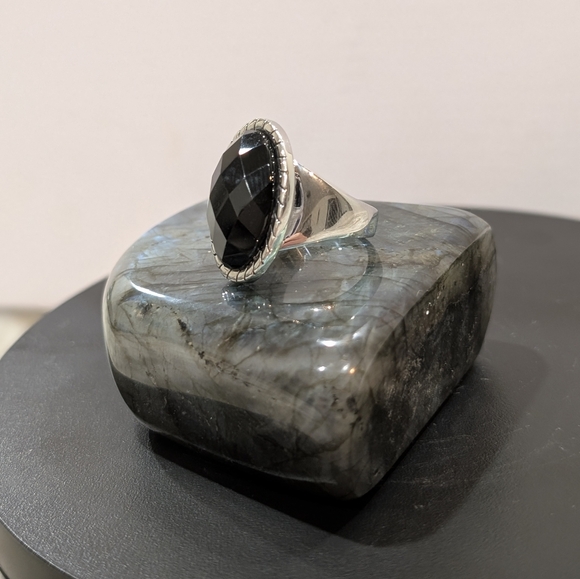 Stainless Steel Ring With Faceted Black Stone - Picture 3 of 9